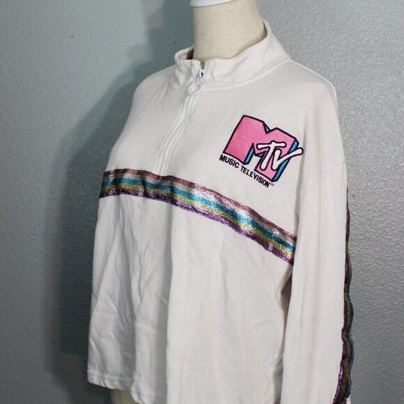 MTV Glitter Rainbow Crop 1/4 Zip Sweatshirt Size XXL - Picture 3 of 10